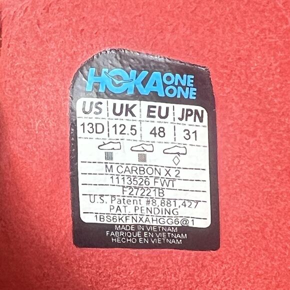 Hoka One One Carbon X 2 Shoe Men 13D Running Lightweight Athletic Trainer Orange - Picture 11 of 11